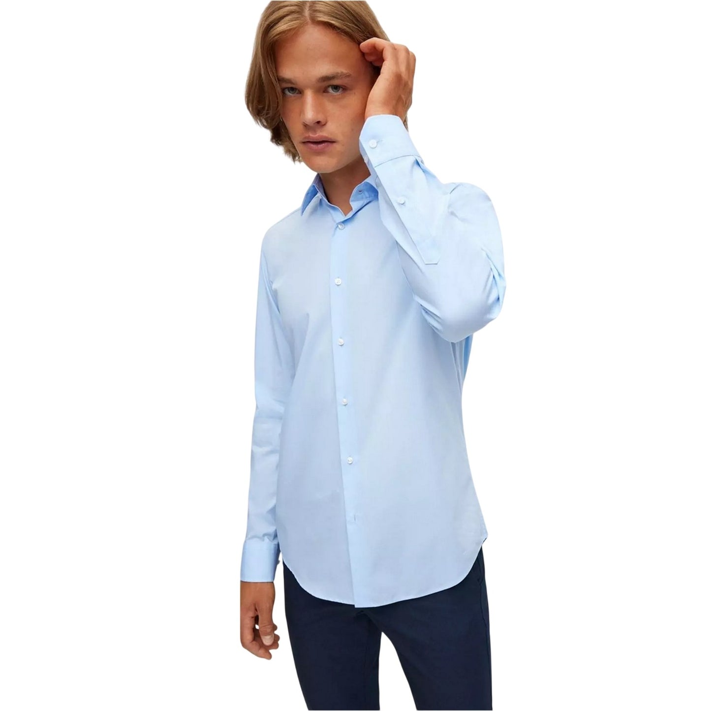 Blue - Side - Boss Mens Joe Point Collar Formal Shirt