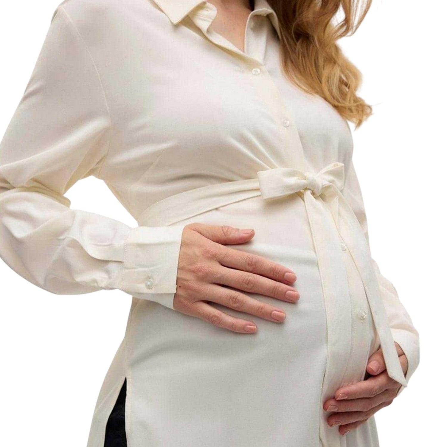 Bright White - Side - Mamalicious Womens-Ladies Mlelva Maternity Long-Sleeved Shirt
