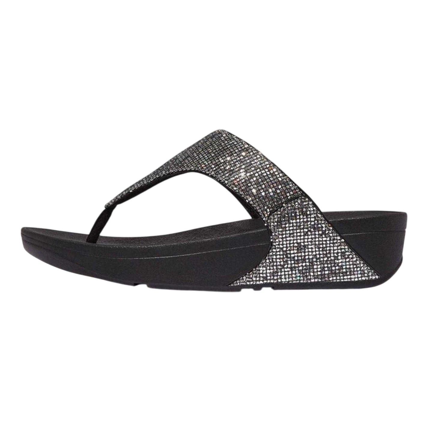Silver - Back - Fit Flop Womens-Ladies Lulu Glitterball Toe Post Wedge Sandals