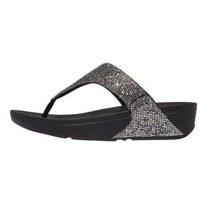 Silver - Back - Fit Flop Womens-Ladies Lulu Glitterball Toe Post Wedge Sandals