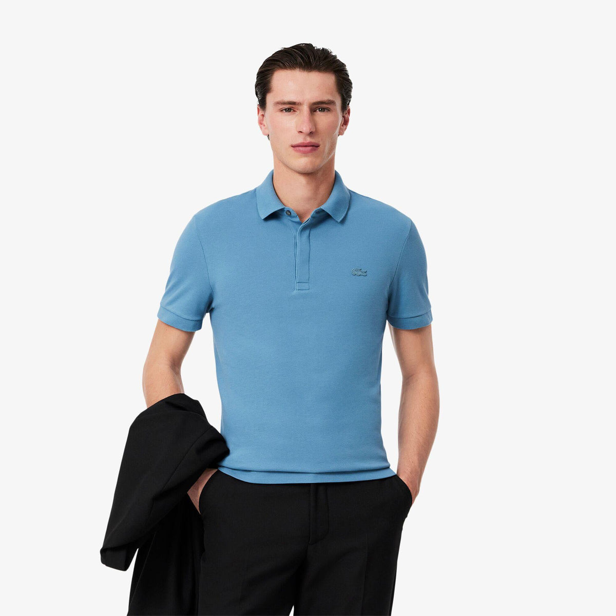 Sky Blue - Back - Lacoste Mens Paris Piqué Stretch Regular Polo Shirt