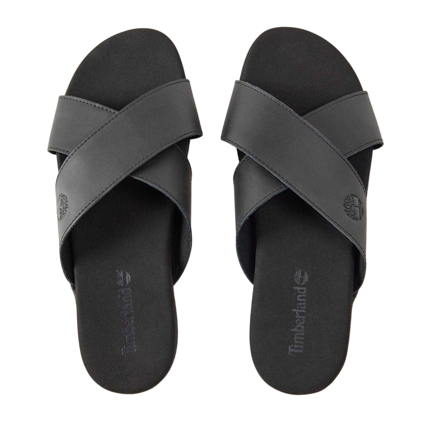 Jet Black - Side - Timberland Mens Seaton Bay Cross Strap Leather Slides