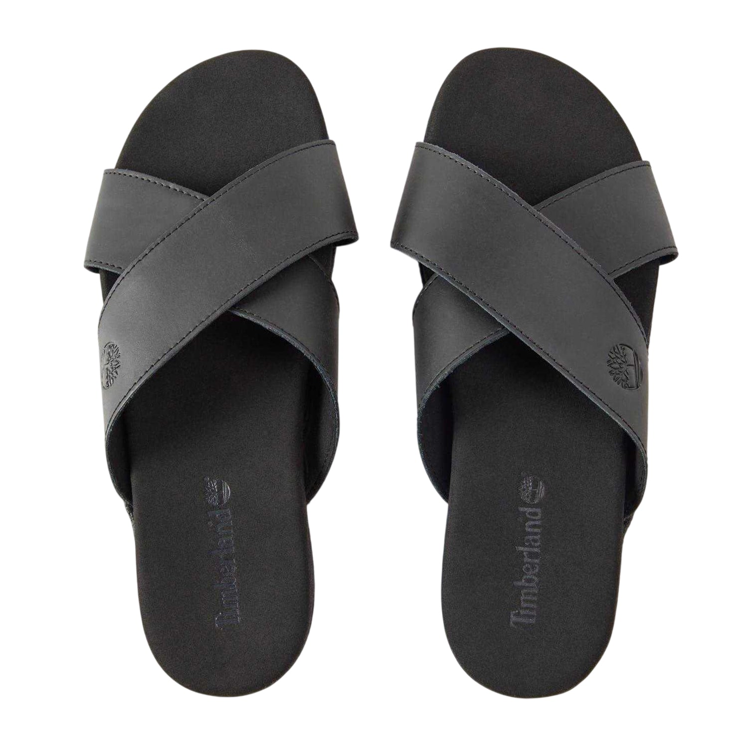 Jet Black - Side - Timberland Mens Seaton Bay Cross Strap Leather Slides