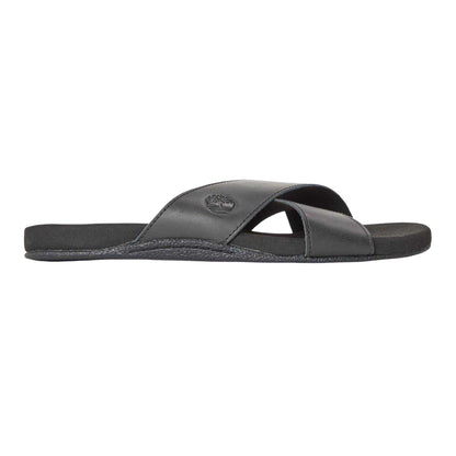 Jet Black - Front - Timberland Mens Seaton Bay Cross Strap Leather Slides
