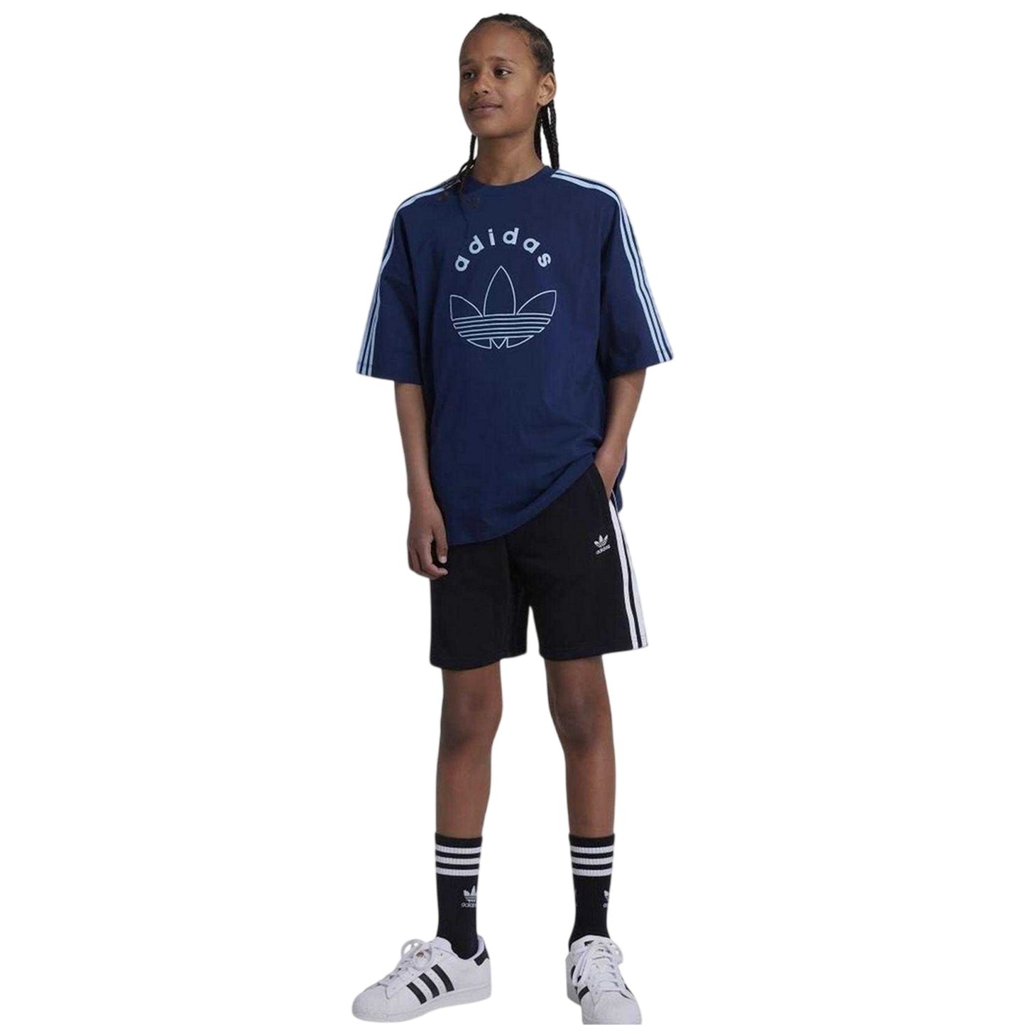 Black - Pack Shot - Adidas Childrens-Kids Adicolor 3 Stripes Shorts