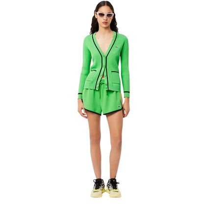 Green - Pack Shot - Lacoste Womens-Ladies Cotton Panelled Shorts
