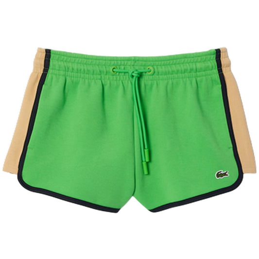 Green - Front - Lacoste Womens-Ladies Cotton Panelled Shorts