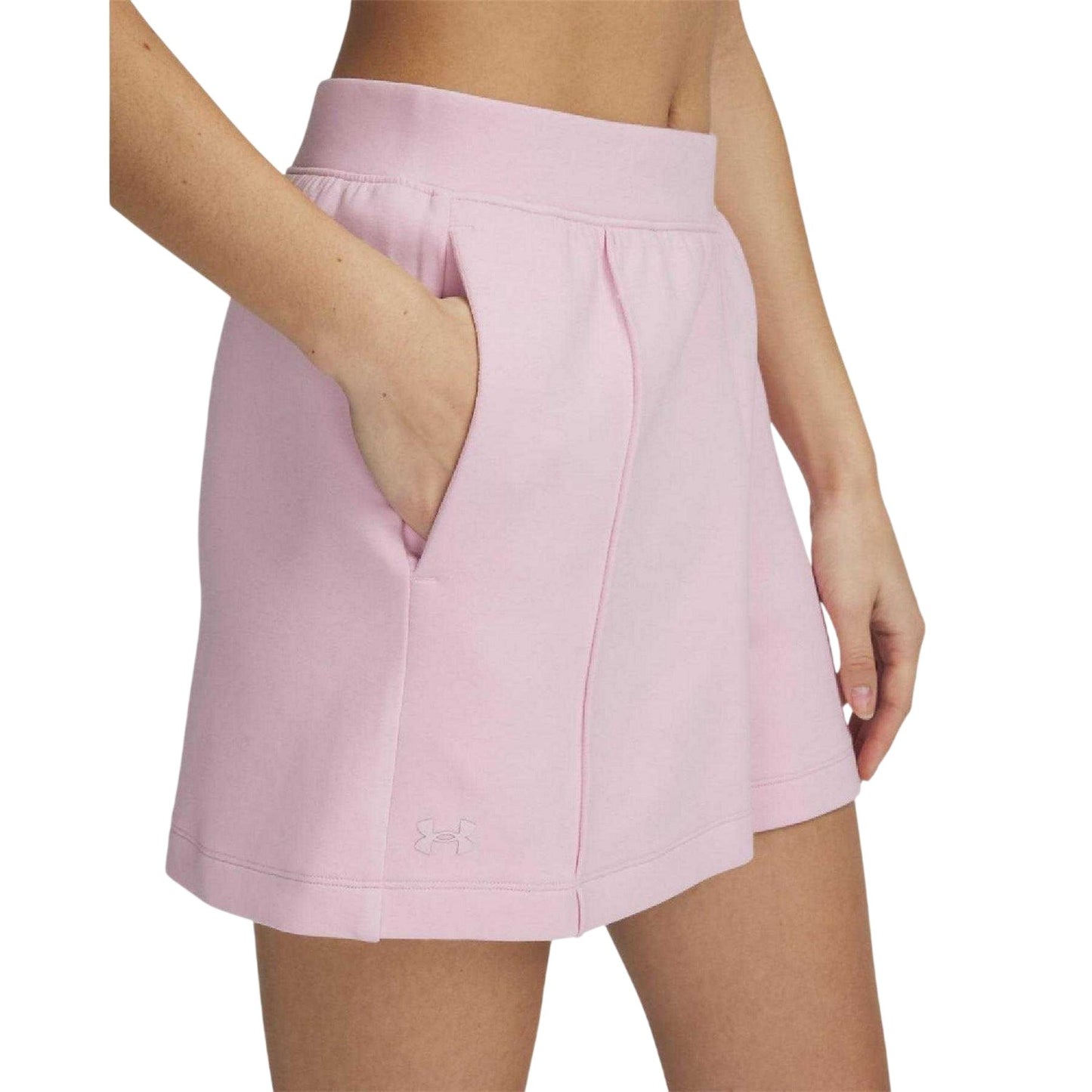 Pink - Side - Under Armour Womens-Ladies Fleece Shorts