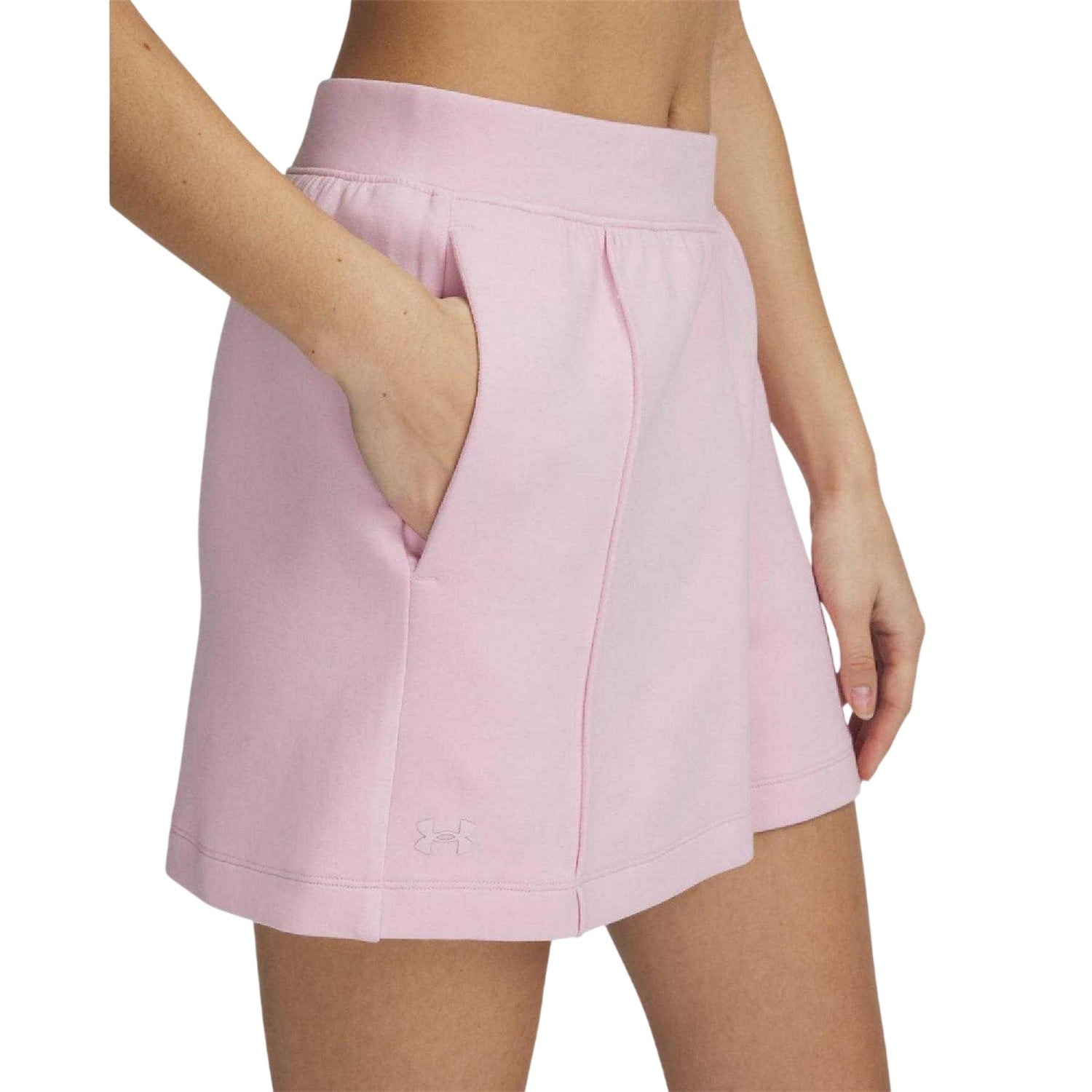 Pink - Side - Under Armour Womens-Ladies Fleece Shorts