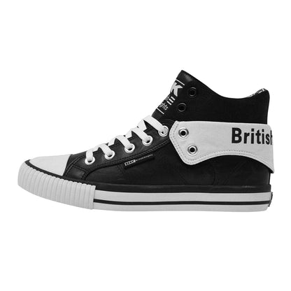 Black-White - Back - British Knights Mens Roco Folded Collar High Top Trainers