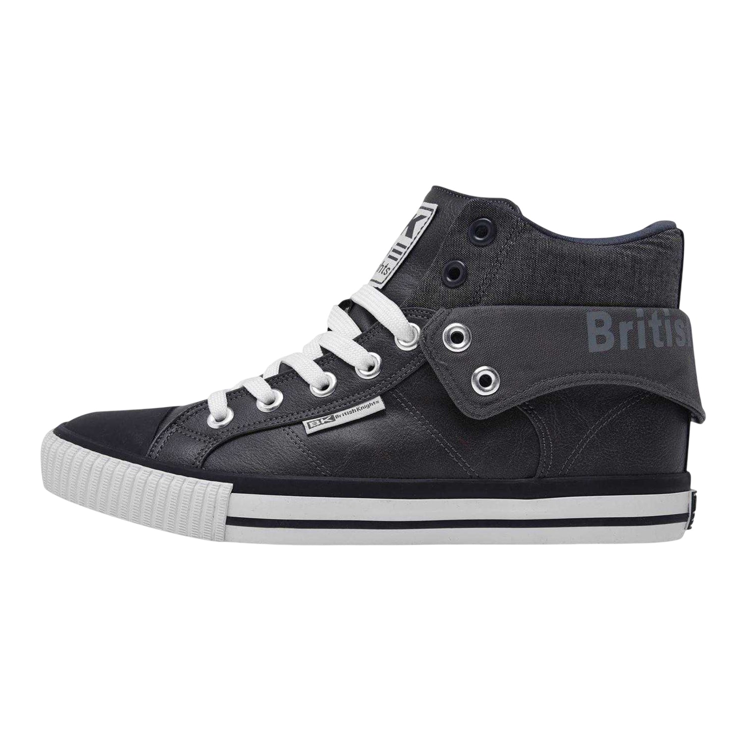 Dark Grey-Black - Back - British Knights Mens Roco Folded Collar High Top Trainers