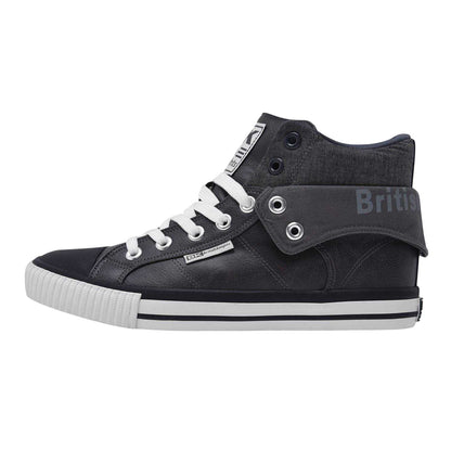 Dark Grey-Black - Back - British Knights Mens Roco Folded Collar High Top Trainers