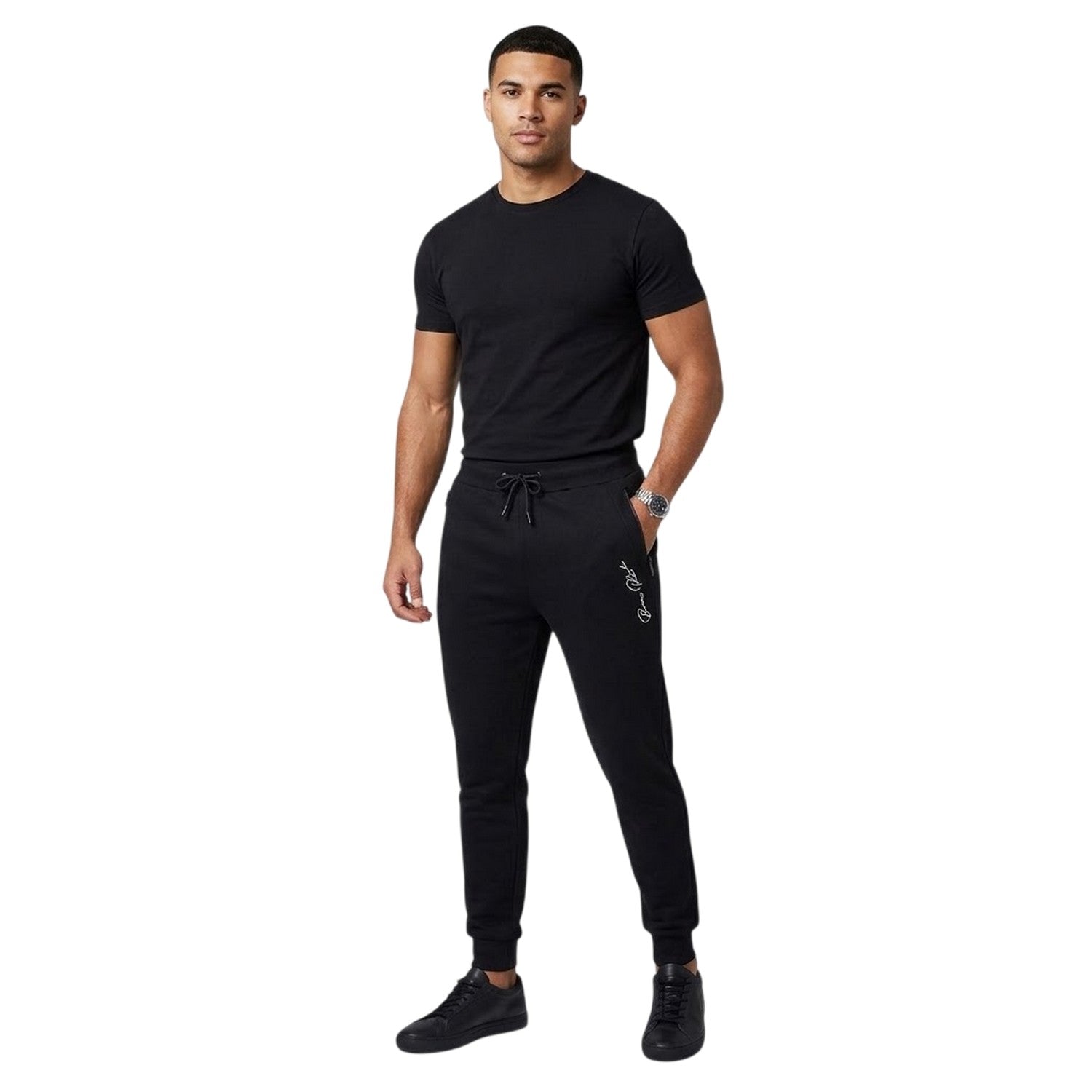 Black - Side - Born Rich Mens Agosto Open Hem Joggers