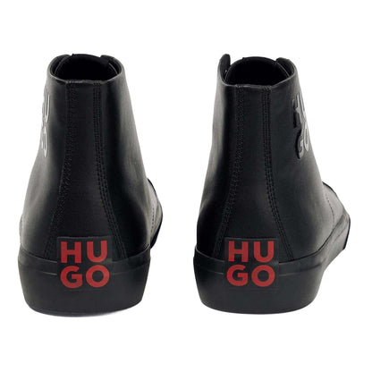 Black - Back - Hugo Mens Dyer Leather High Top Trainers