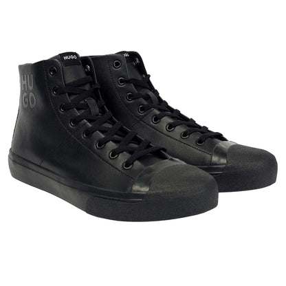 Black - Front - Hugo Mens Dyer Leather High Top Trainers