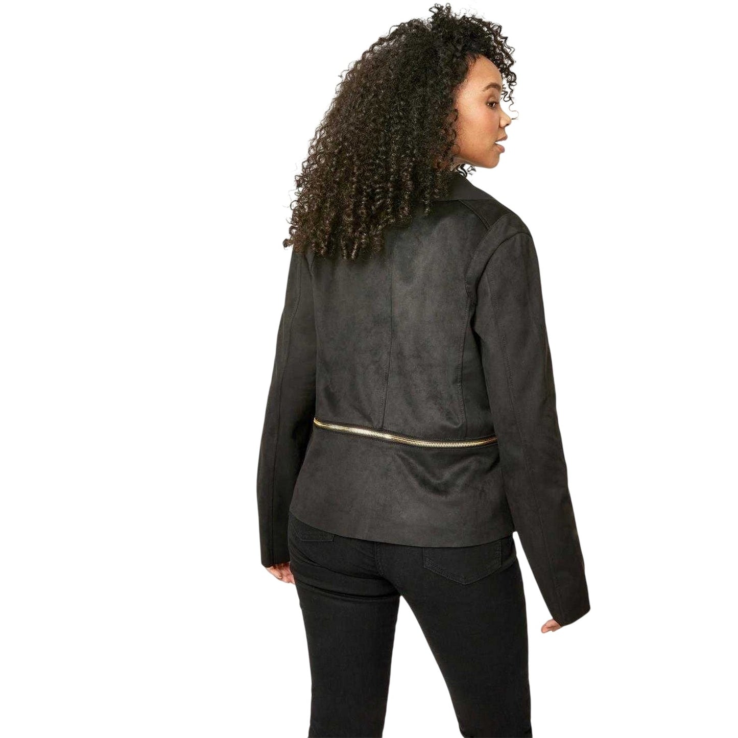 Black - Back - Biba Womens-Ladies Suedette Zipped Waterfall Jacket