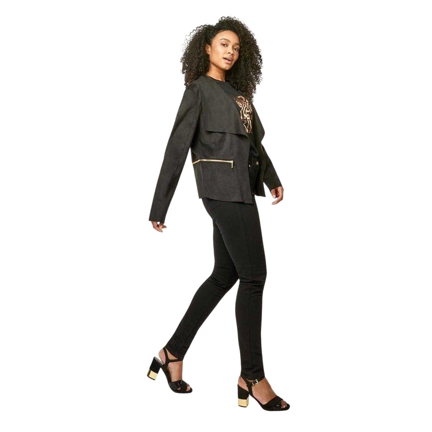Black - Lifestyle - Biba Womens-Ladies Suedette Zipped Waterfall Jacket