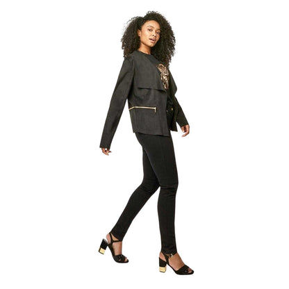 Black - Lifestyle - Biba Womens-Ladies Suedette Zipped Waterfall Jacket
