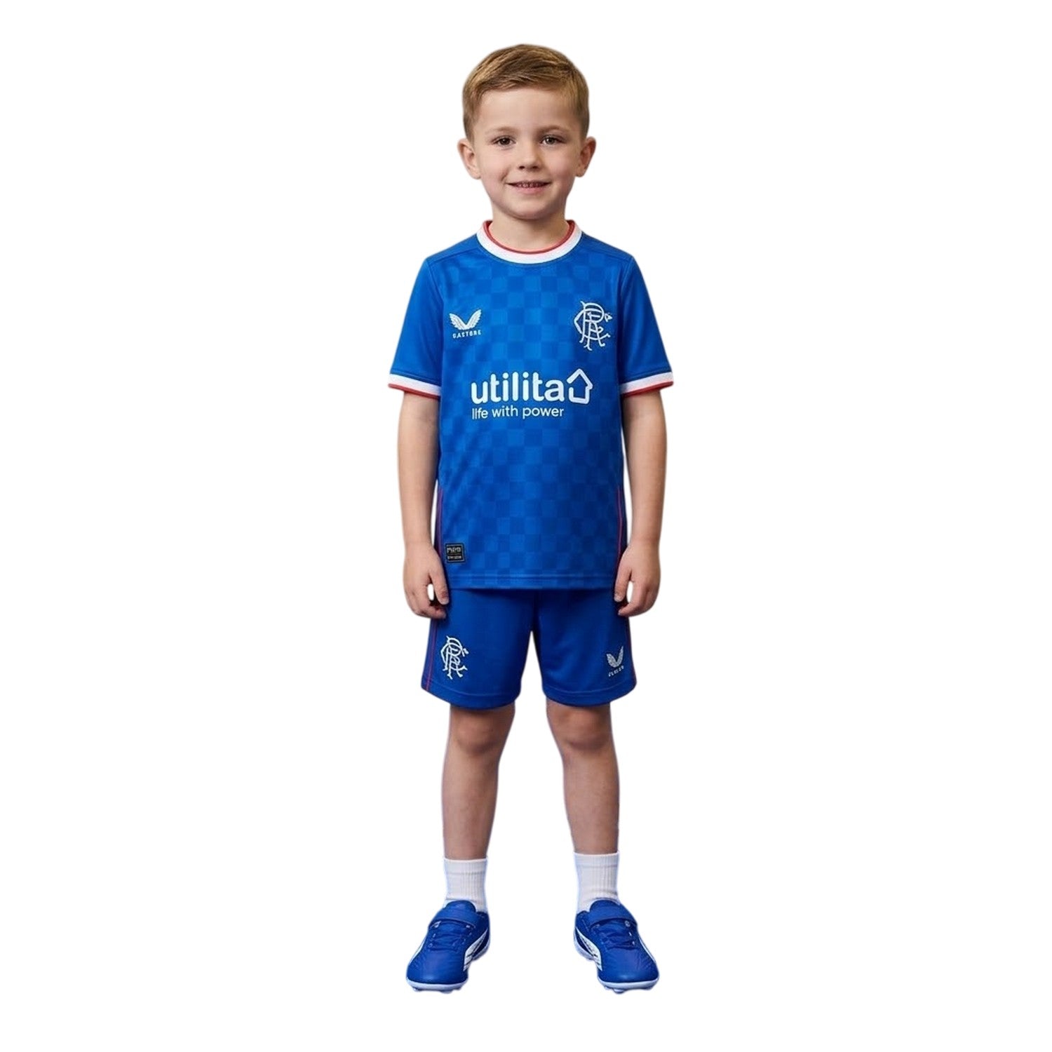Blue - Side - Castore Childrens-Kids 2022 Rangers FC Home Shirt
