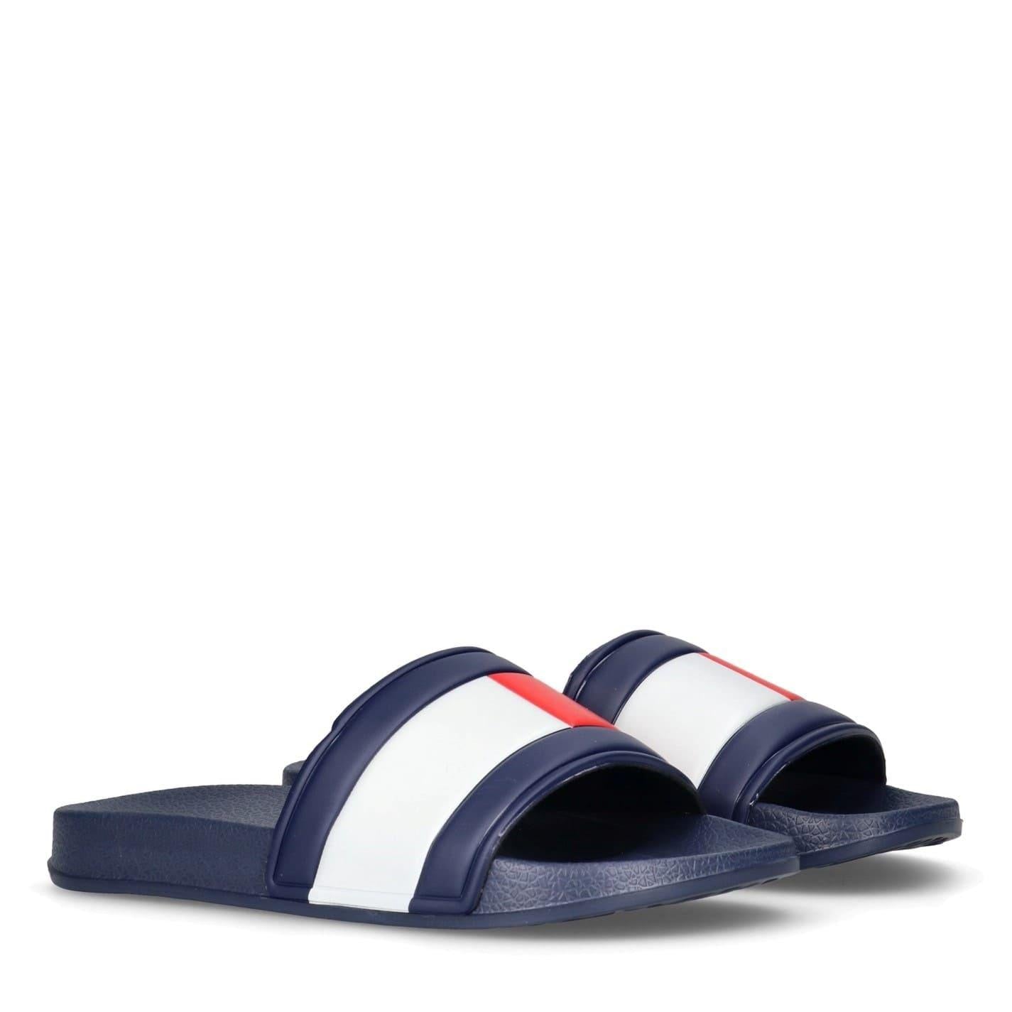 Navy Blue - Back - Tommy Hilfiger Childrens-Kids Flag Logo Open Toe Flat Slides