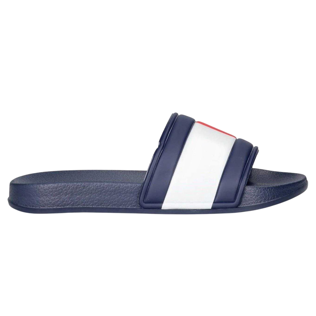 Navy Blue - Front - Tommy Hilfiger Childrens-Kids Flag Logo Open Toe Flat Slides