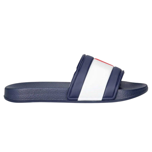Navy Blue - Front - Tommy Hilfiger Childrens-Kids Flag Logo Open Toe Flat Slides