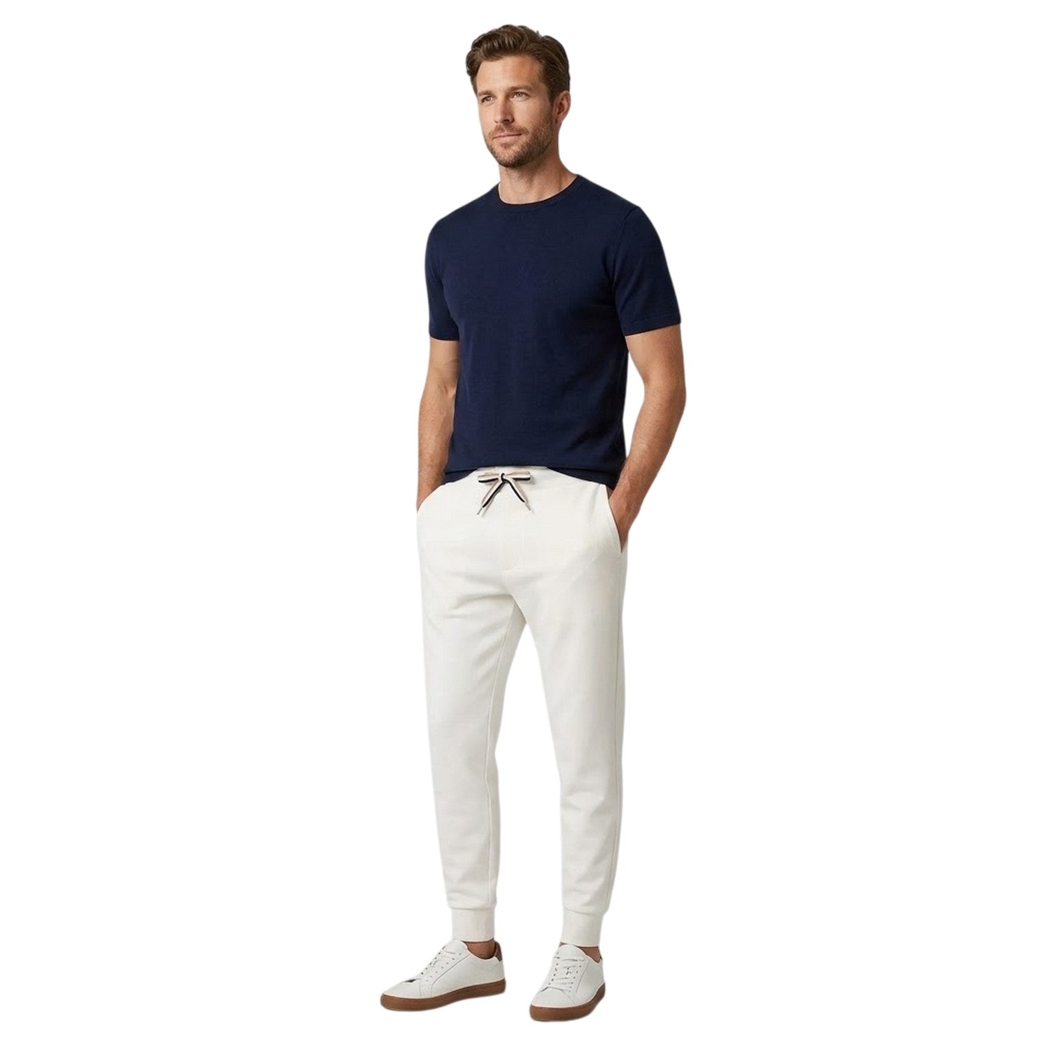 White - Side - Boss Mens C-Larsen Patterned Joggers