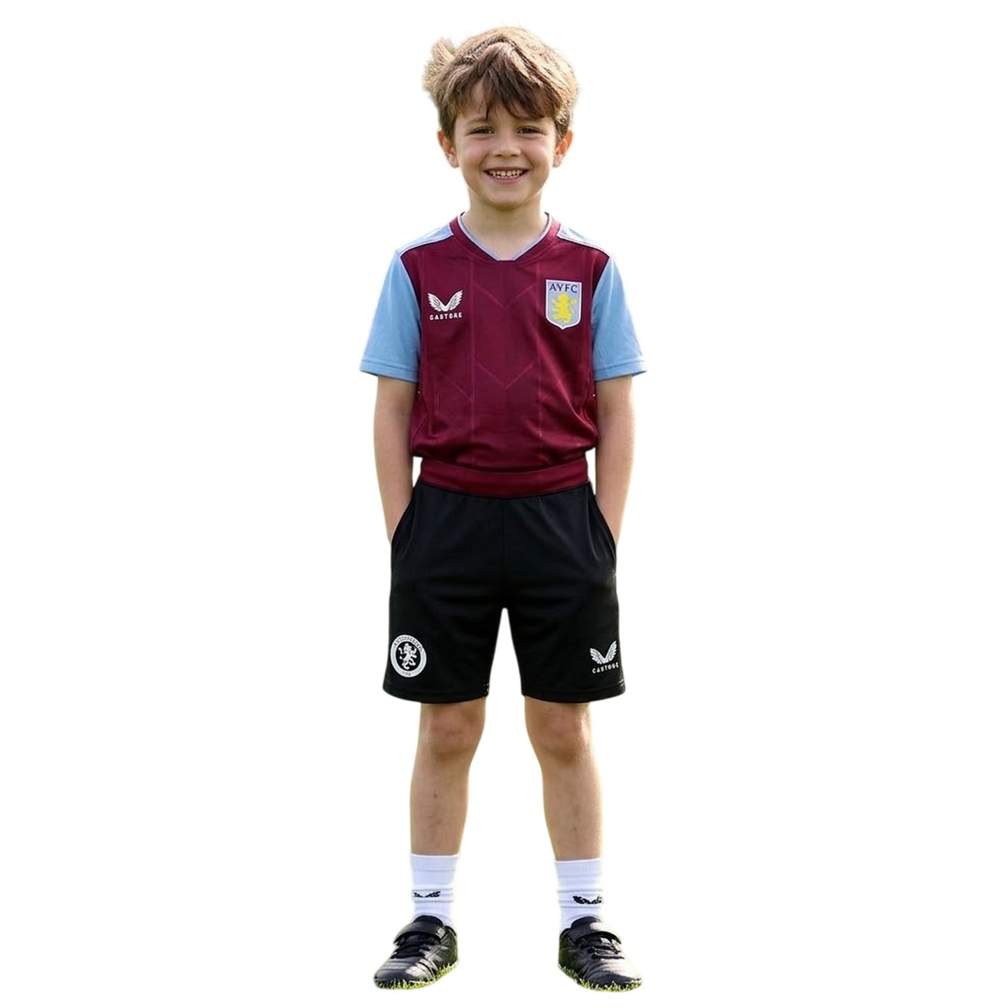Black - Side - Castore Childrens-Kids Aston Villa FC Football Shorts