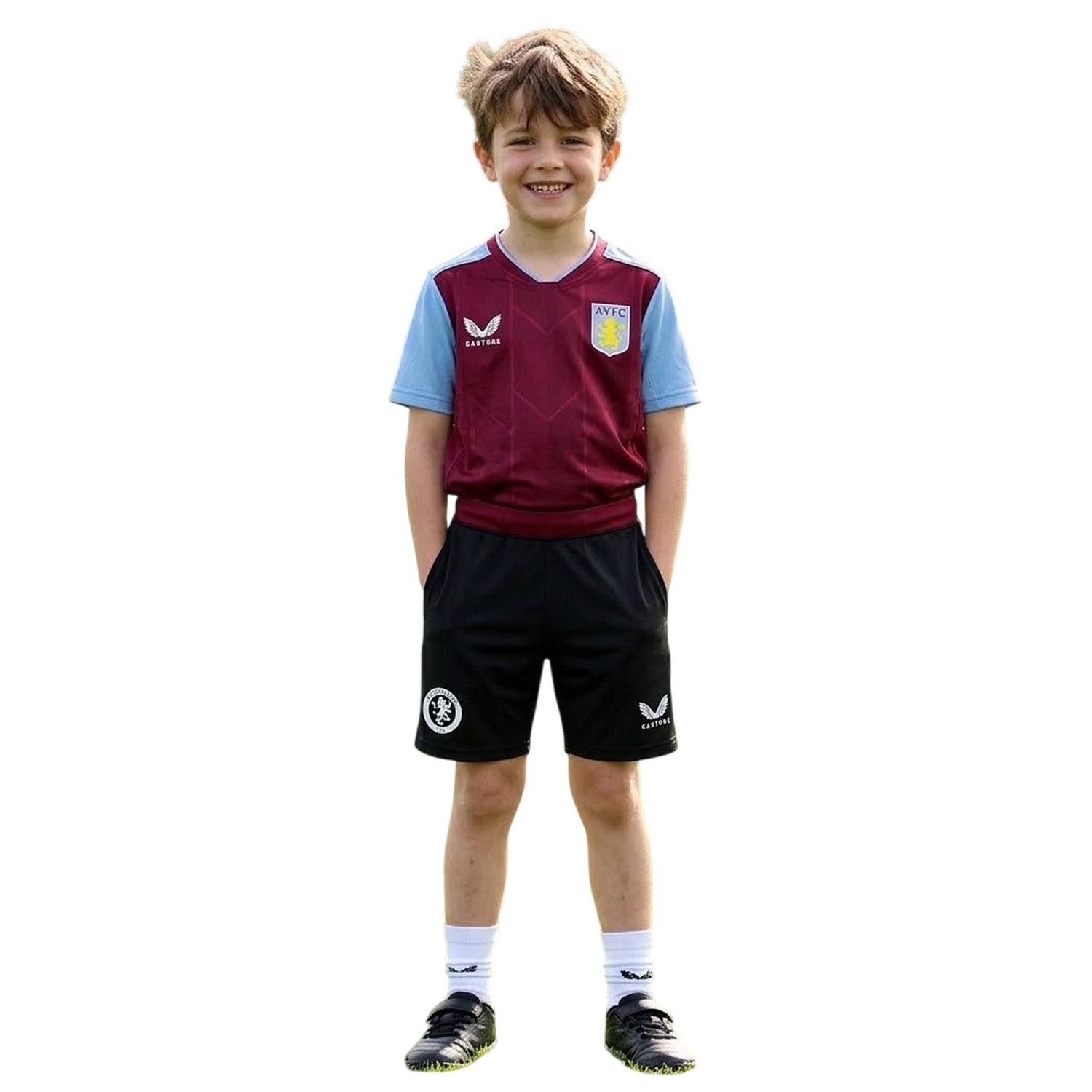 Black - Side - Castore Childrens-Kids Aston Villa FC Football Shorts