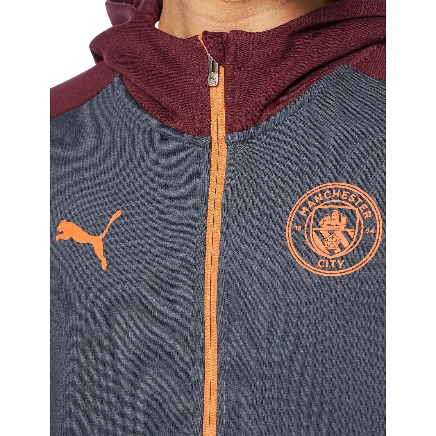 Grey - Side - Puma Mens Manchester City FC Cotton Blend Hooded Jacket