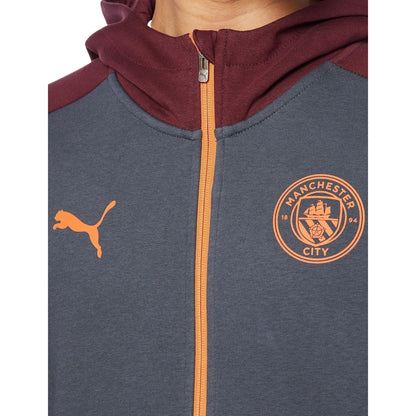 Grey - Side - Puma Mens Manchester City FC Cotton Blend Hooded Jacket