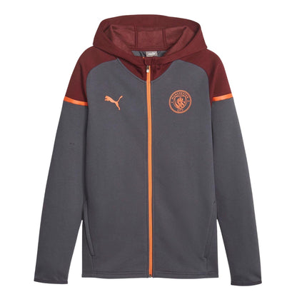 Grey - Front - Puma Mens Manchester City FC Cotton Blend Hooded Jacket