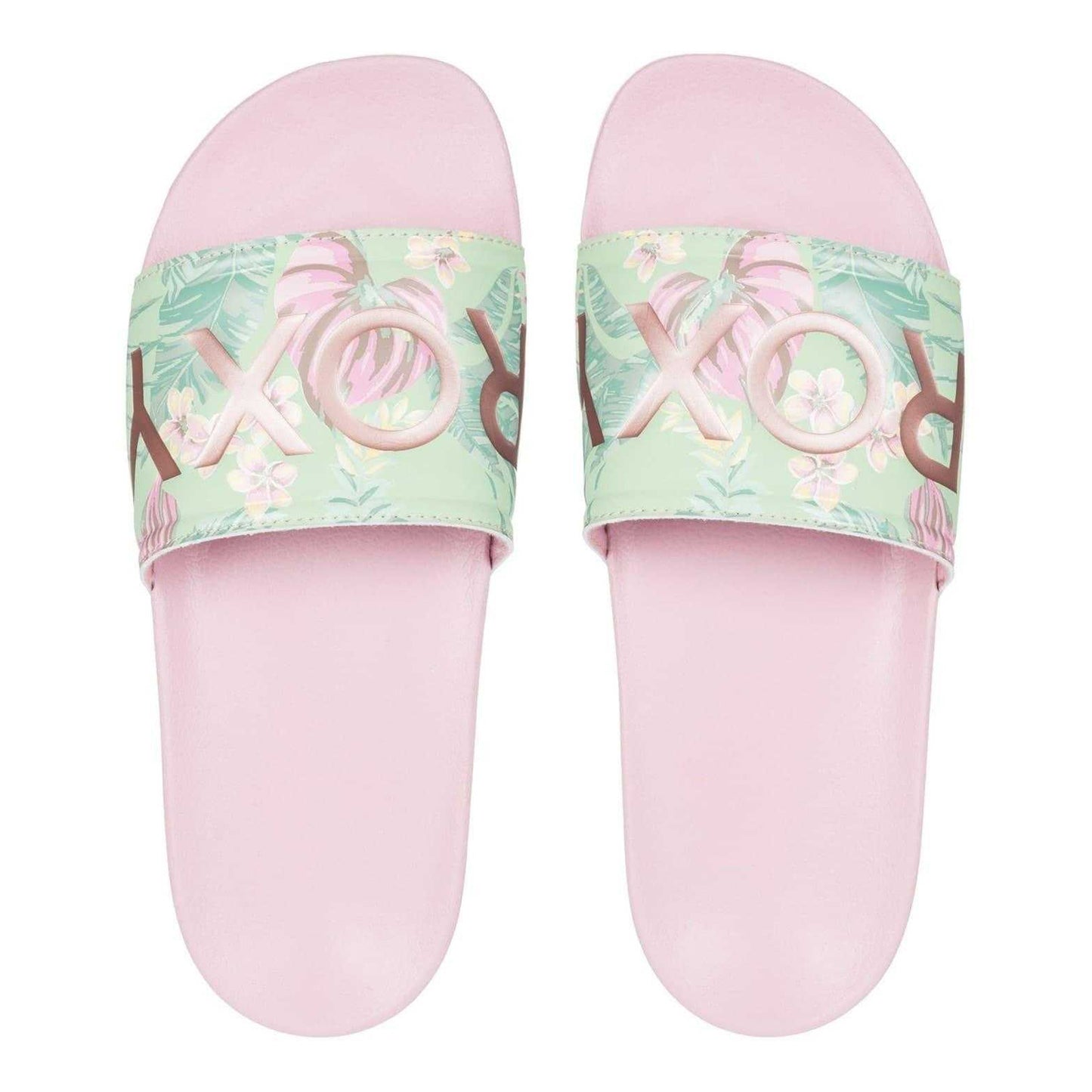 Green-Pink - Lifestyle - Roxy Womens-Ladies Slippy II Floral Slides