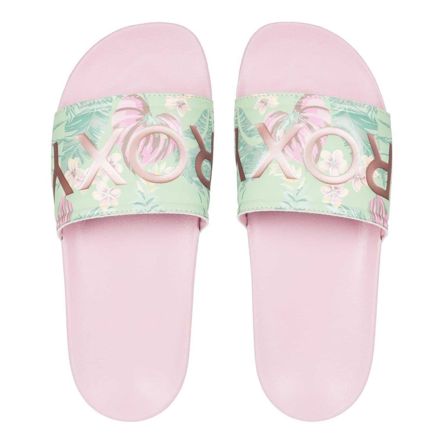 Green-Pink - Lifestyle - Roxy Womens-Ladies Slippy II Floral Slides