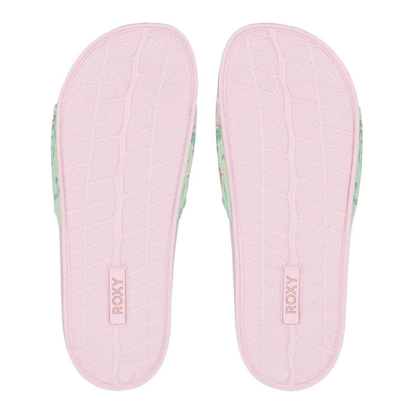 Green-Pink - Pack Shot - Roxy Womens-Ladies Slippy II Floral Slides