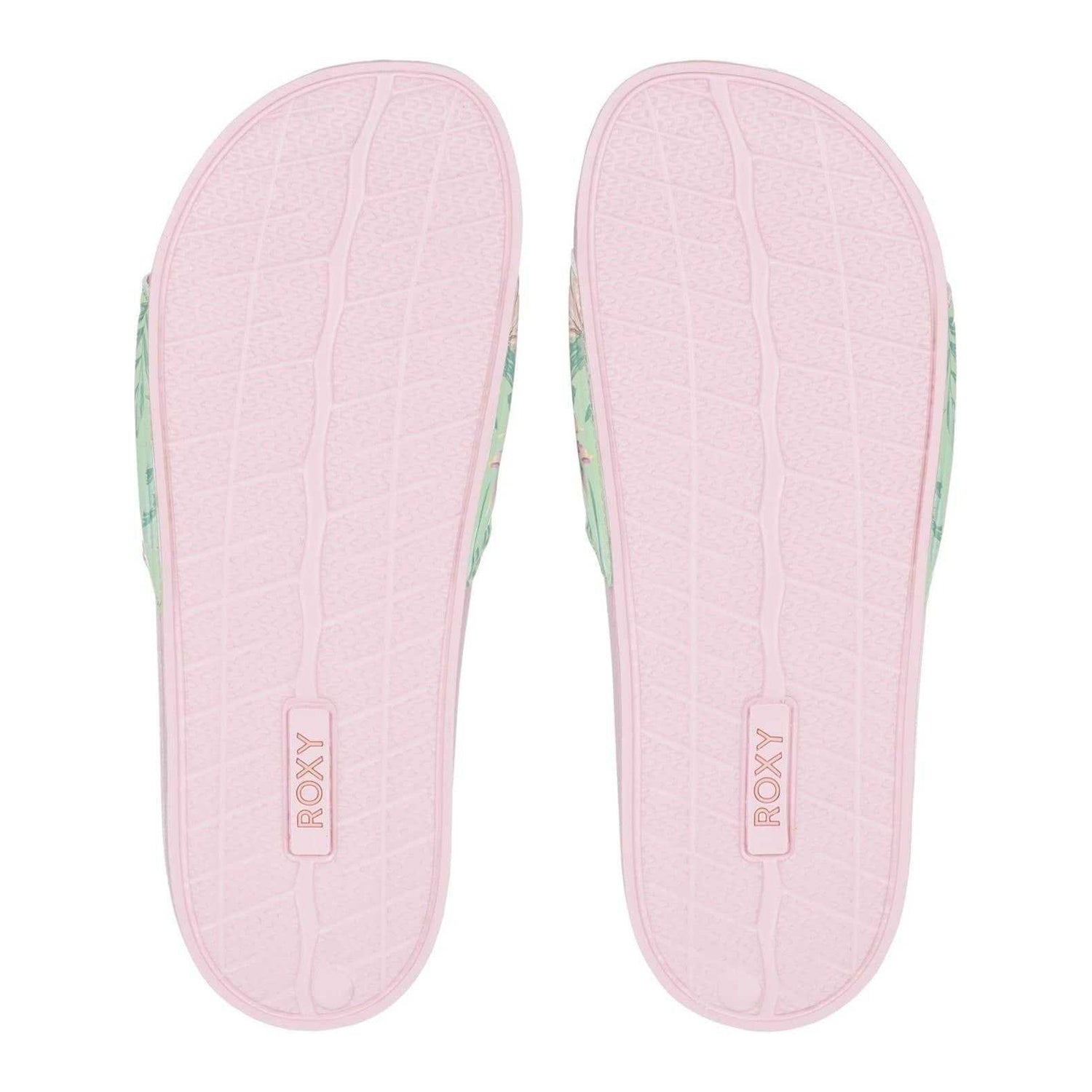 Green-Pink - Pack Shot - Roxy Womens-Ladies Slippy II Floral Slides