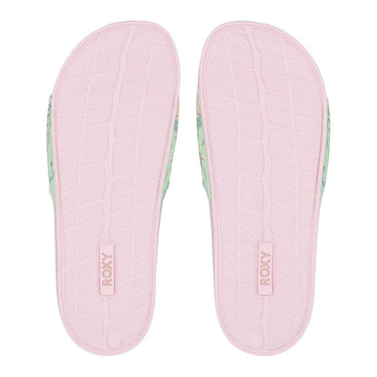 Green-Pink - Pack Shot - Roxy Womens-Ladies Slippy II Floral Slides