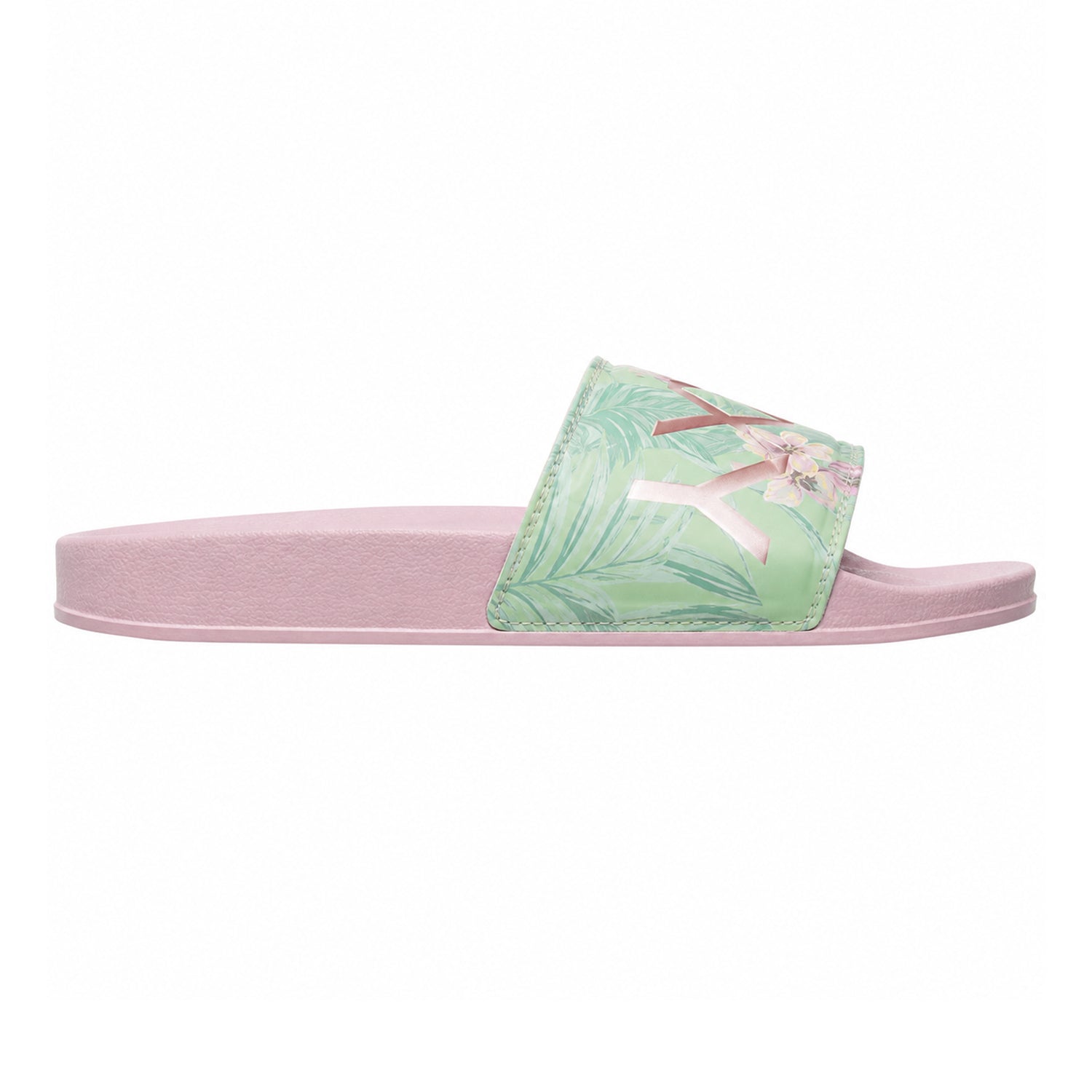 Green-Pink - Front - Roxy Womens-Ladies Slippy II Floral Slides