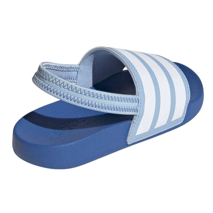 Sky - Back - Adidas Childrens-Kids Adilette 3 Stripes Elastic Slingback Flat Slides