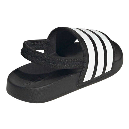 Black - Back - Adidas Childrens-Kids Adilette 3 Stripes Elastic Slingback Flat Slides