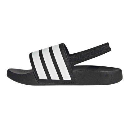 Black - Side - Adidas Childrens-Kids Adilette 3 Stripes Elastic Slingback Flat Slides