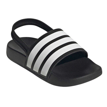 Black - Pack Shot - Adidas Childrens-Kids Adilette 3 Stripes Elastic Slingback Flat Slides