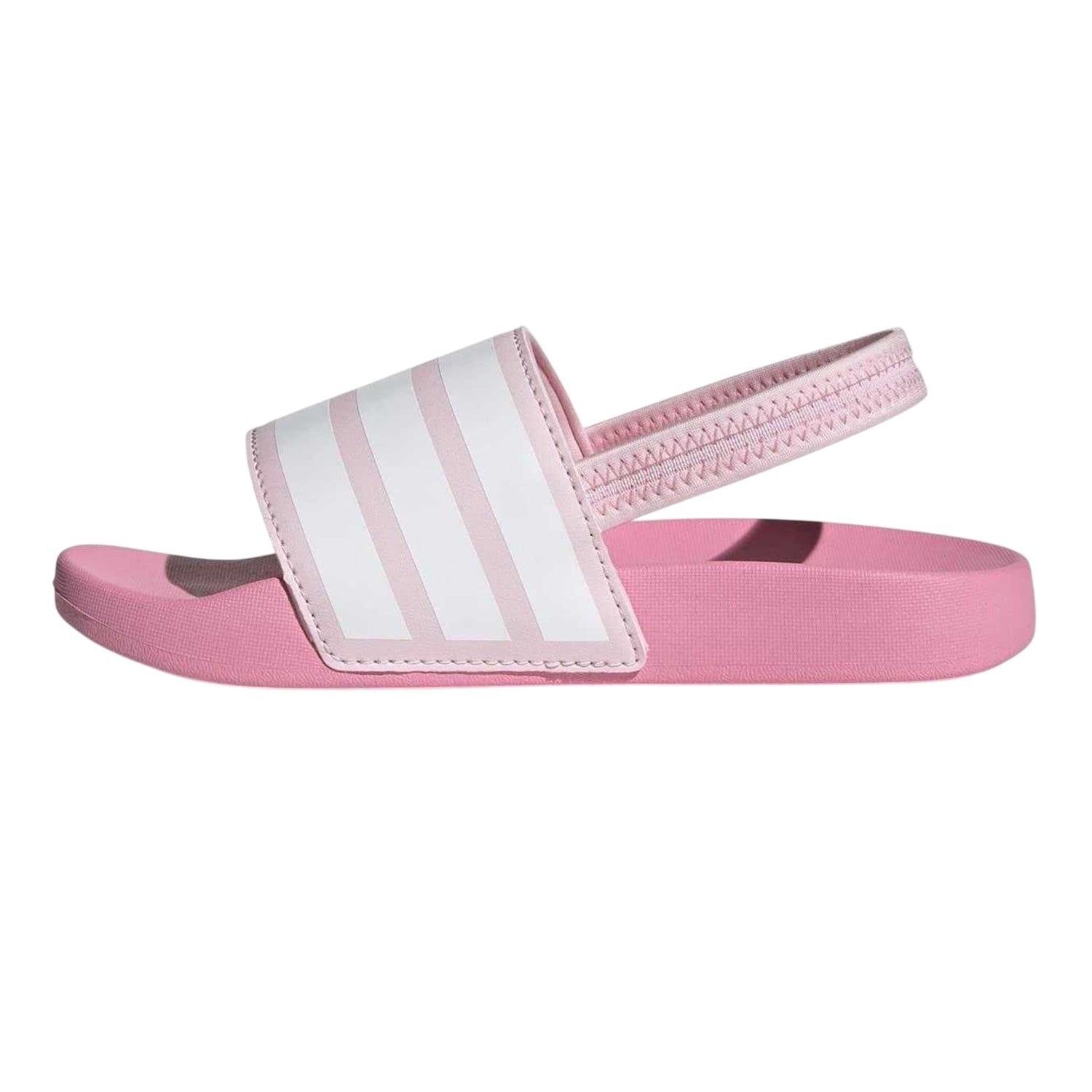 Pink-White - Side - Adidas Childrens-Kids Adilette 3 Stripes Elastic Slingback Flat Slides