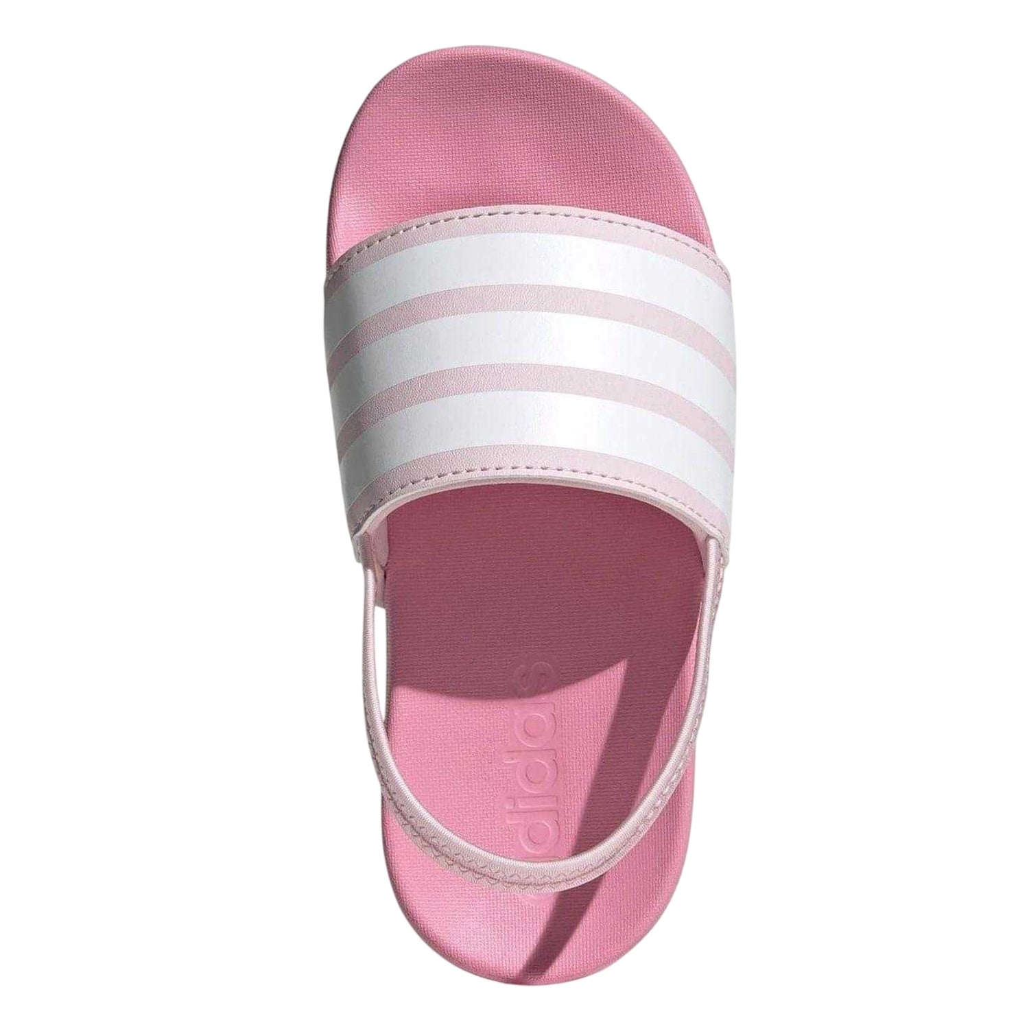 Pink-White - Lifestyle - Adidas Childrens-Kids Adilette 3 Stripes Elastic Slingback Flat Slides