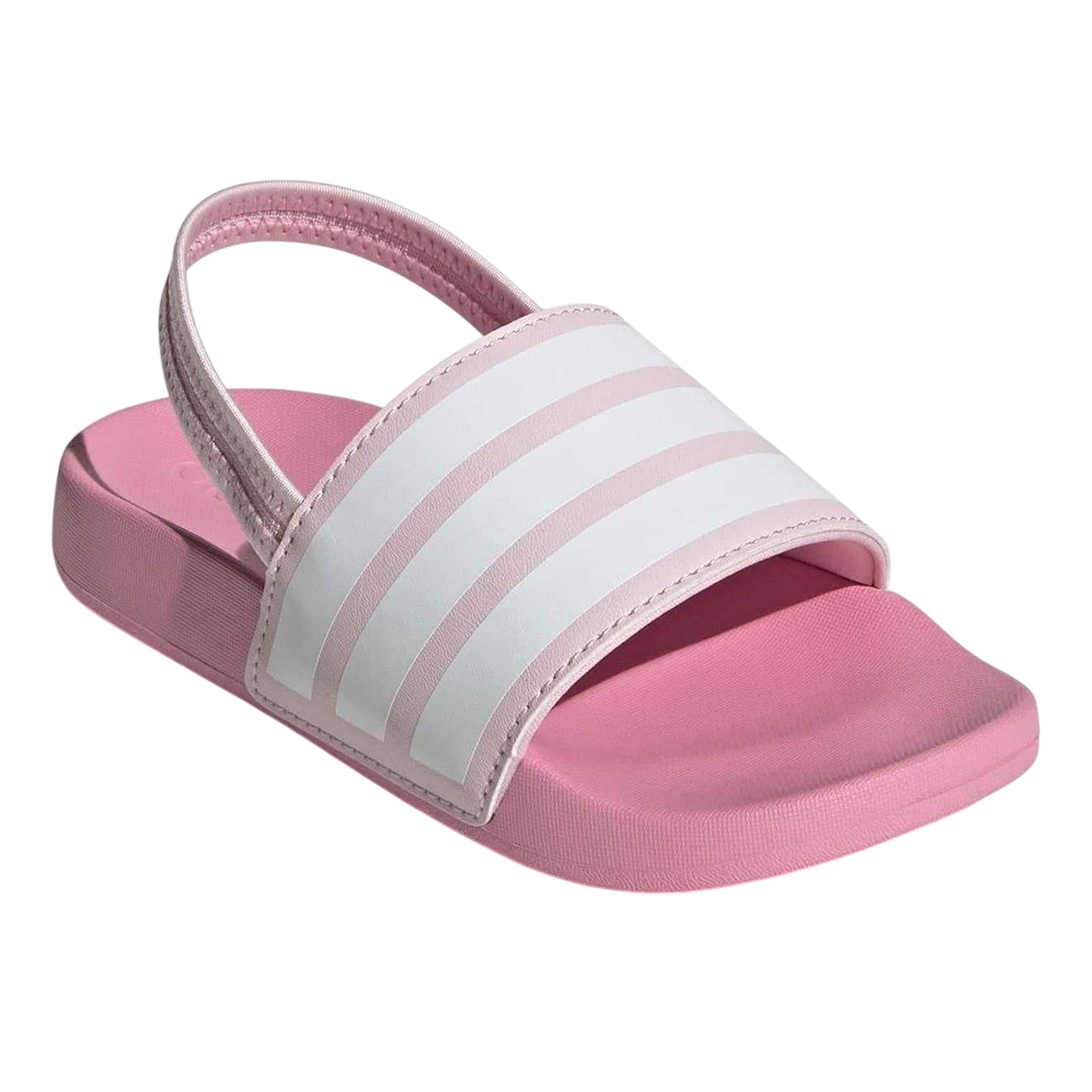 Pink-White - Pack Shot - Adidas Childrens-Kids Adilette 3 Stripes Elastic Slingback Flat Slides