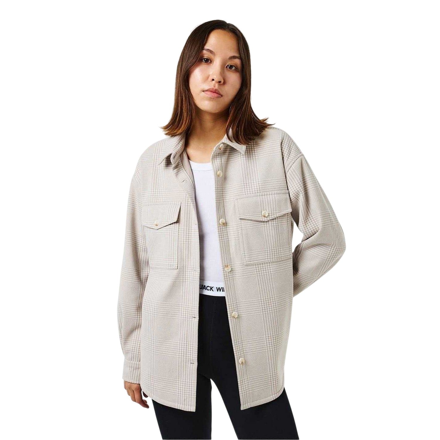 Stone - Side - Jack Wills Womens-Ladies Ouston Plaid Relaxed Fit Shirt Jacket