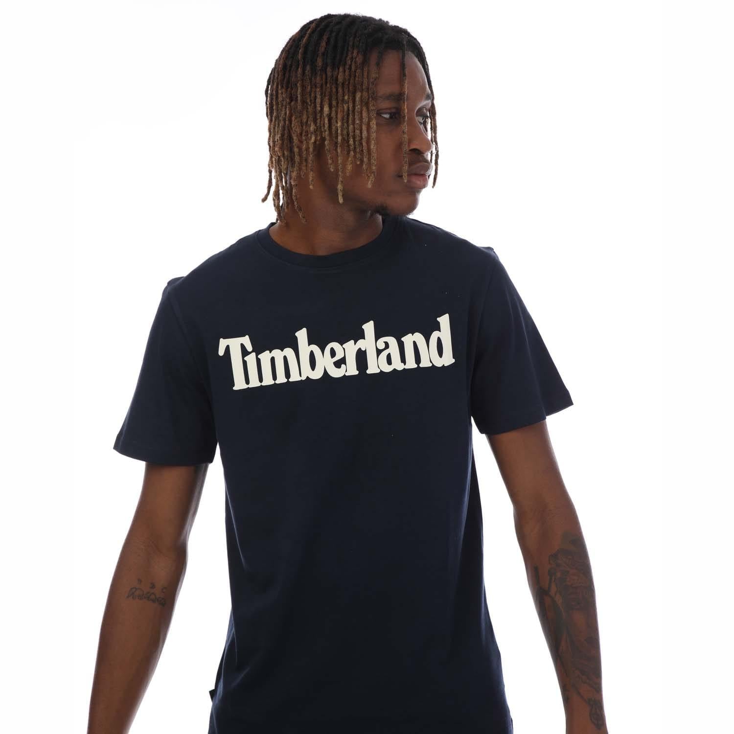Navy - Side - Timberland Mens Northwood Logo T-Shirt