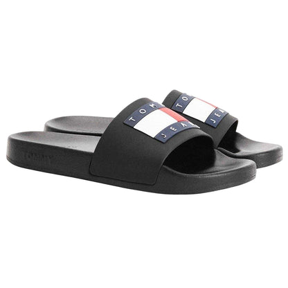 Black - Side - Tommy Jeans Mens Logo Pool Sliders