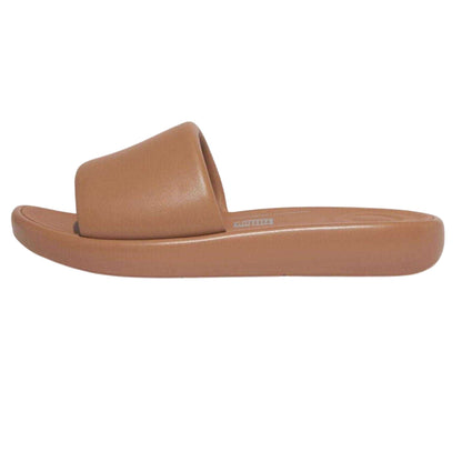 Tan - Side - FitFlop Womens-Ladies IQushion Nappa Leather Flat Sliders