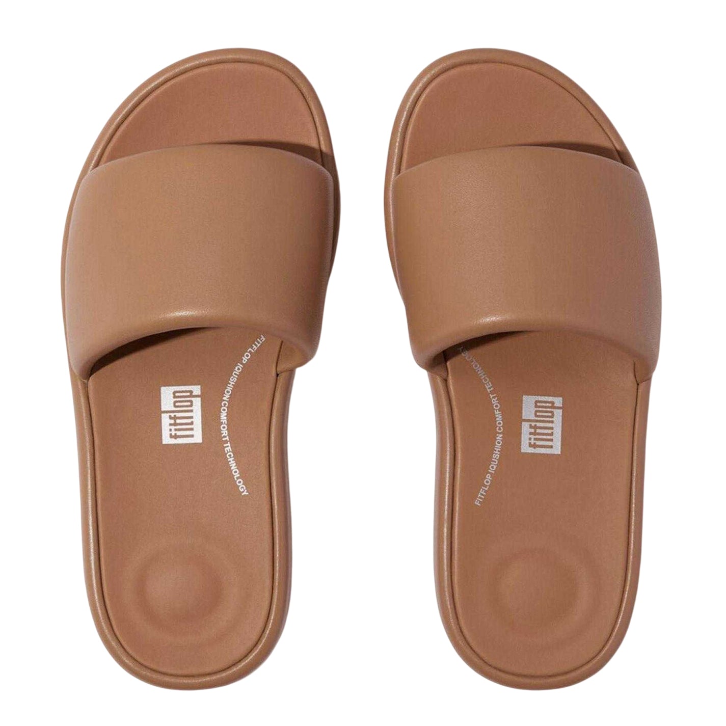 Tan - Lifestyle - FitFlop Womens-Ladies IQushion Nappa Leather Flat Sliders